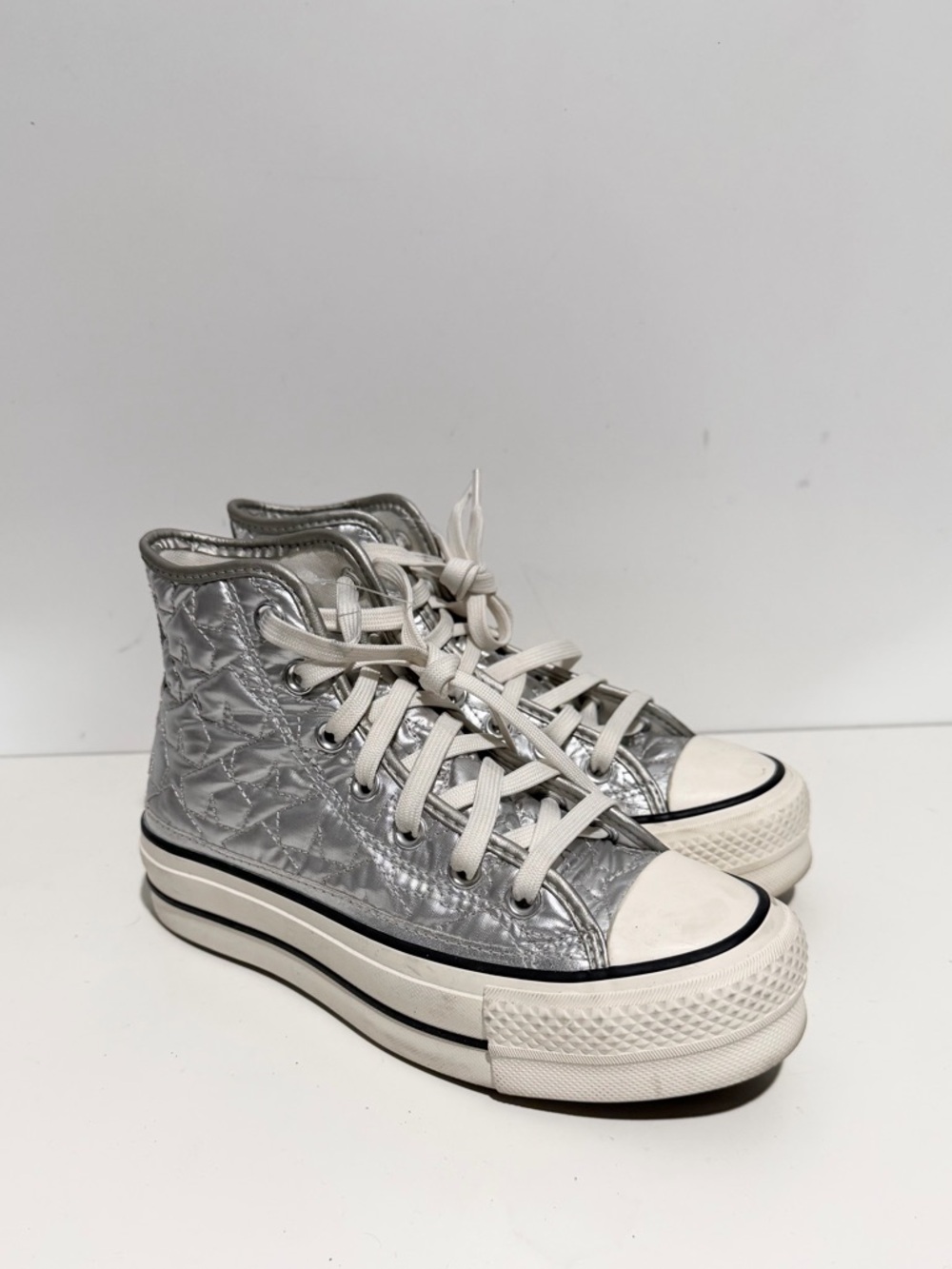 Converse Metallic Silver High-Top Platform Sneakers